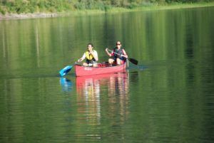 Griffin Lake Cabin rental guests enjoying canoes