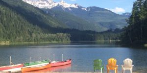 Stunning view from Griffin Lake shoreline 40 meters from cabin rental units.