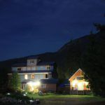 Lodge and cabins at night